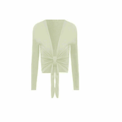 Damen-Strickbolero-Cardigan Wickeloptik vorne offen zum Binden Frauen bauchfreies Oberteil kurz Achselzucken - Bild 8 von 19