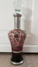 Rare Vintage Hand Blown Egyptian Purple Glass bottle w Silver Accents. 
