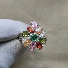 925 Sterling silver ring Multi-stone silver ring Flower design ring C6857
