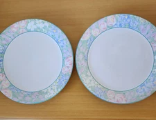 Impressions by Signature 2 Dinner Plates Pastel Floral Rim Stoneware Japan