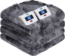 Electric Blanket Queen Size, Faux Fur & Flannel Heated Blanket with 10 Heat Sett