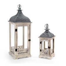 SET 2 LANTERNE CUPOLA IN LEGNO. VETRO E METALLO IN COLORE GRIGIO