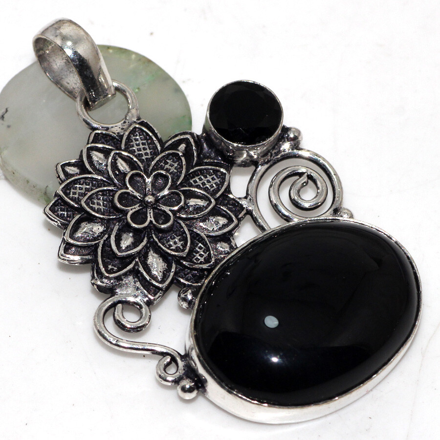 Black Onyx 925 Silver Plated Gemstone Pendant 2.1