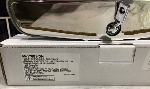 New 1966-1971 Chevrolets Interior Rear View Mirror Reproduction 65-17681-DN - Picture 4 of 5