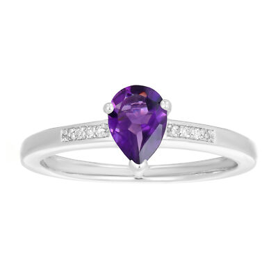 925 Sterling Silver Ring With Pear Amethyst/Aquamarine/Emerald Gemstone Size 6-8