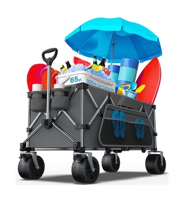 Collapsible Wagon, 440lbs Wagons Carts Foldable with Big Wheels, Heavy Duty U...