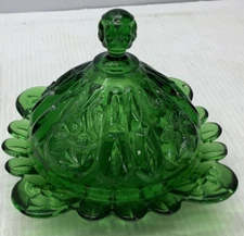 Vintage Green Covered Candy Dish