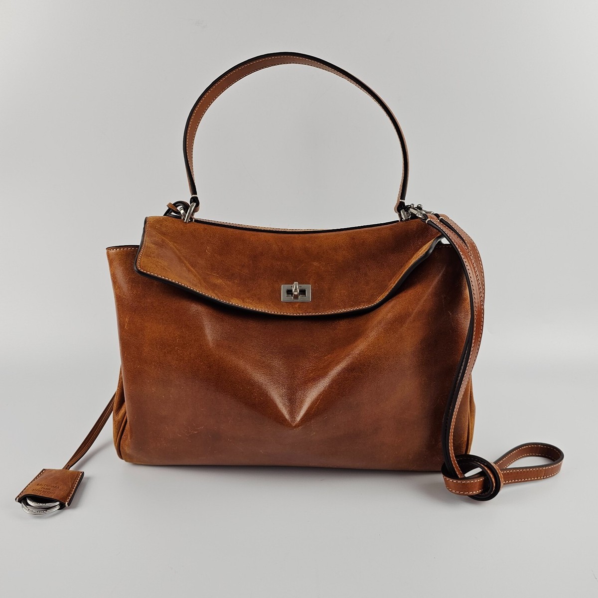 BALENCIAGA Rodeo Medium $4600 Tan Cowboy Leather Handbag New