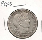 1908-S Barber Half Dollar : Fine + Details
