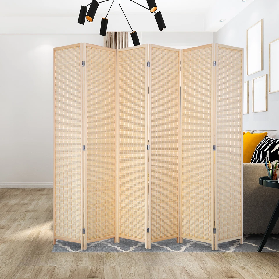 Divisor de habitación de bambú de 6 paneles, divisor de pared de privacidad plegable partición independiente Foto 2 de 4