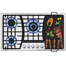 KADORER 36" Inch Gas Cooktop Propane Gas Stove Top with 5 burners Griddle NG/LPG