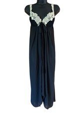 Vintage Victoria's Secret Black Gold Lace Maxi Slip Dress Nightgown Flyaway M