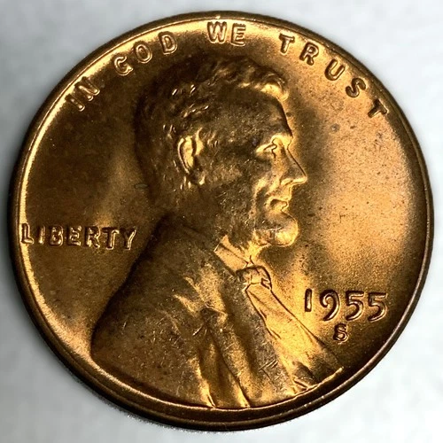 1955-S Lincoln Wheat Cent Penny GEM RD BU From an Original Bank Roll - 3236
