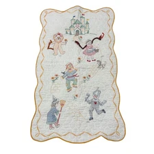 Vintage Wizard of Oz Baby Quilt Blanket Hand Embroidered Dorothy Tin Man Lion