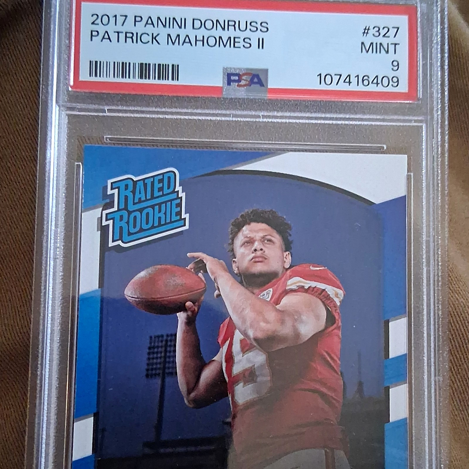 2017 Panini Donruss Rated Rookie Patrick Mahomes II #327 Chiefs PSA 9