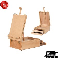 Wooden Tabletop Easel Box Beechwood Sketchbox with Storage Drawers Portable Desk