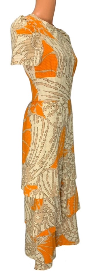 Mono TORI RICHARD Vintage Años 70 Para Mujer Hawaiano Pierna con Volantes SS - Talla S Foto 2 de 4