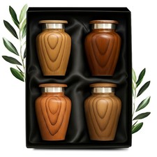 Small Urns for Human Ashes Metallic Wooden Print - Set of 4 Keepsake Urns