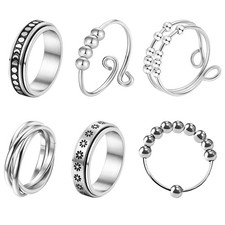 6pcs Women Anti Anxiety Stress Spinner Fidget Rings Stainless Steel Rotate Band