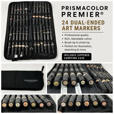 Prismacolor Premier 24 Dual Ended Art Markers Set W/ Zipper Case Tested EUC #6