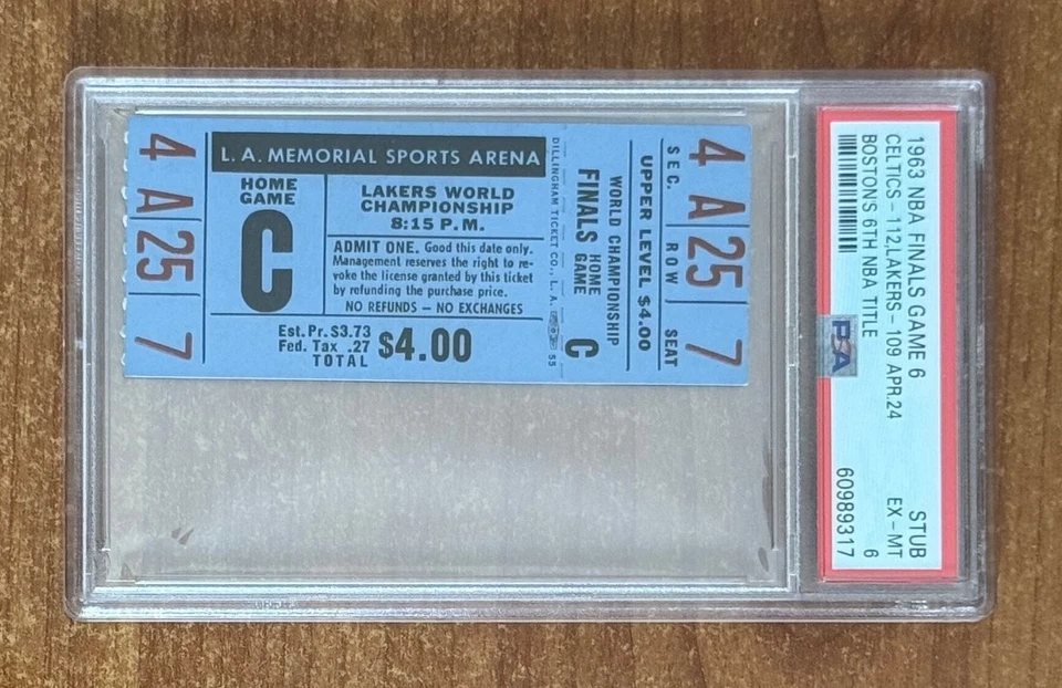 PSA 6 - CLINCHER 1963 NBA FINALS BOSTON CELTICS @ LA LAKERS FULL TICKET GAME #6 - Image 2 of 3