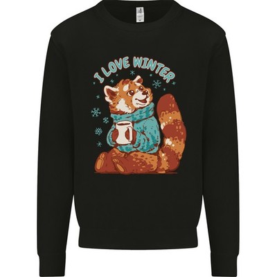 Red Panda Bear I Love Winter Mens Sweatshirt Jumper