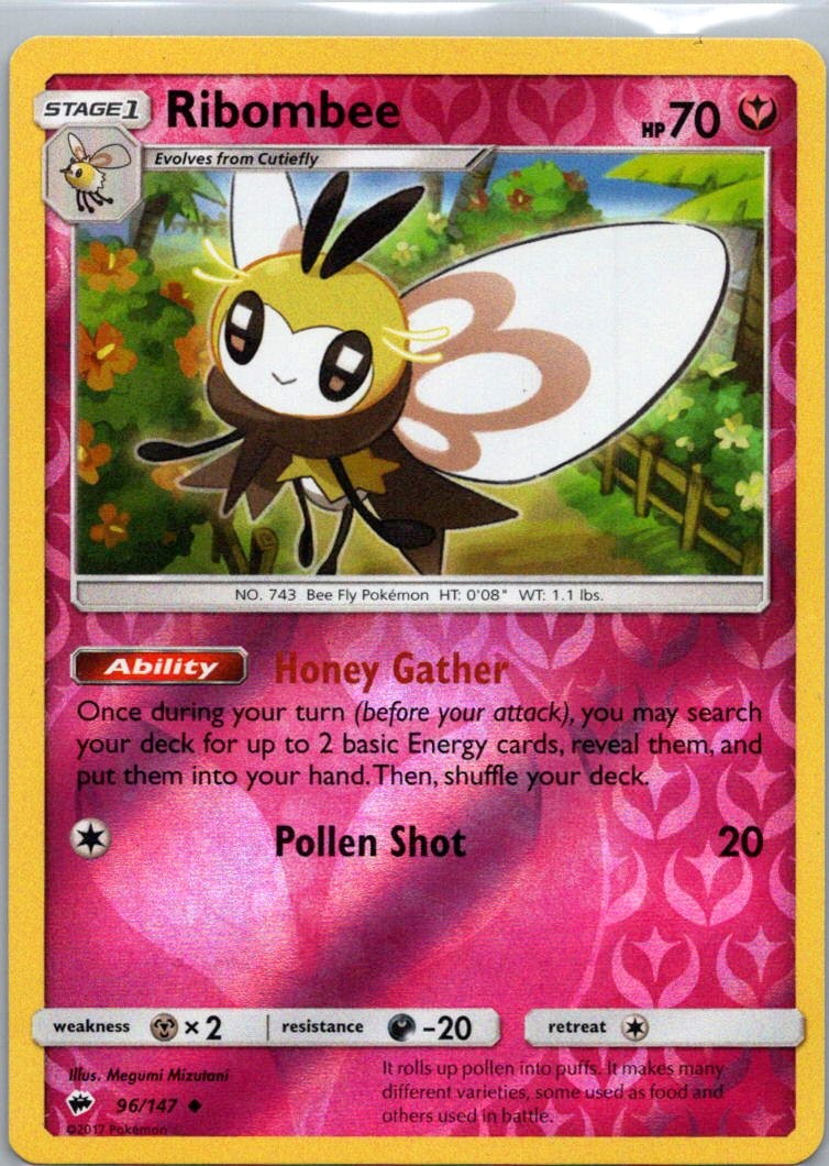 Pokemon TCG Ribombee 96/147 Burning Shadows Rev Holo NM