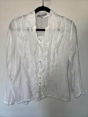 JP and Mattie Cascade Ruffle Shirt Blouse White Sz M Cottage Regency Romance