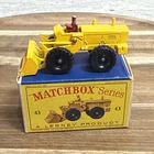 Lesney Matchbox 43 Aveling Barford Shovel Regular Wheel ALL YELLOW RARE 1962 MIT