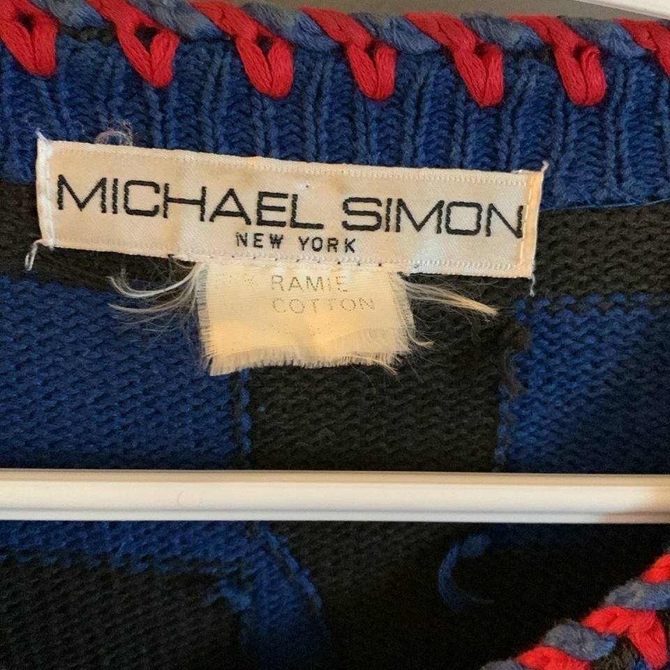 Michael Simon Red and Blue Geometric 3d cardigan Large | eBay