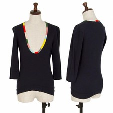 mina perhonen Navy Blue 3/4 Sleeve Knit Uneck M Used