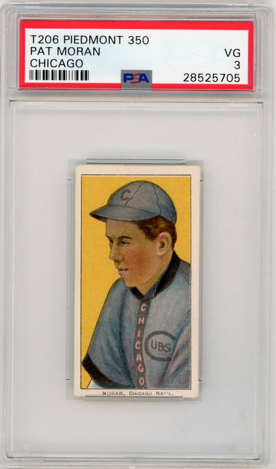 1909-11 T206 Pat Moran Chicago Piedmont 350 PSA 3 VG VIntage Tobacco Card