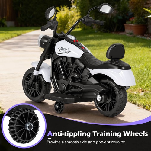 Kids Motorcycle w/Headlight, Music, Training Wheels, Foot Pedal for Boys Girls - Picture 8 of 10