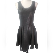 Express Shimmering "Leather Look" Fit And Flare Sleeveless Skater Black Dress. S
