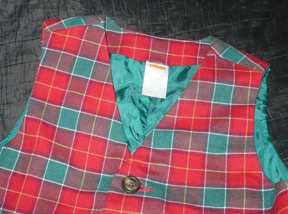 Colete de Férias Masculino GYMBOREE ~ Xadrez Vermelho/Verde Tamanho 7 - Imagem 3 de 3