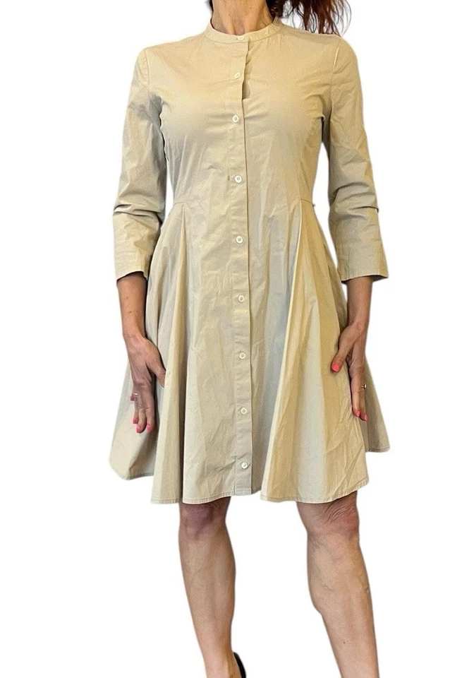 Vestido Camisa Mujer Theory Caqui Tostado Kalsingas Elástico Algodón Popelina 6 Sin Cinturón Foto 2 de 4