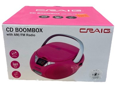 Craig Pink CD Boombox AM/FM Radio LED Display Aux In Programmable CD Player