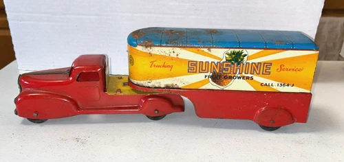 Vintage Tin Marx Sunshine Fruit Growers Truck Trucking Service 1960's & Trailer