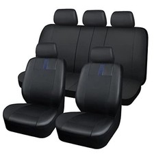Faux Leather Car Seat Covers Breathable Automotive Front Full Set Black Blue
