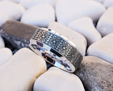 Silver Unisex Tungsten Native American Chief Pattern Custom Wedding Ring - 8mm