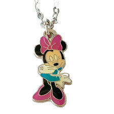 Vintage Disney Minnie Mouse Charm Necklace Enamel Disneyana 18" Stainless steel
