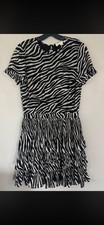 MICHAEL KORS WOMENS BLACK IVORY ZEBRA PRINT SHORT SLEEVES MINI DRESS Size Small