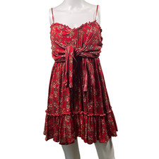 Boho Floral Mini Dress Womens Large Sleeveless Spaghetti Strap Bow Tie Summer