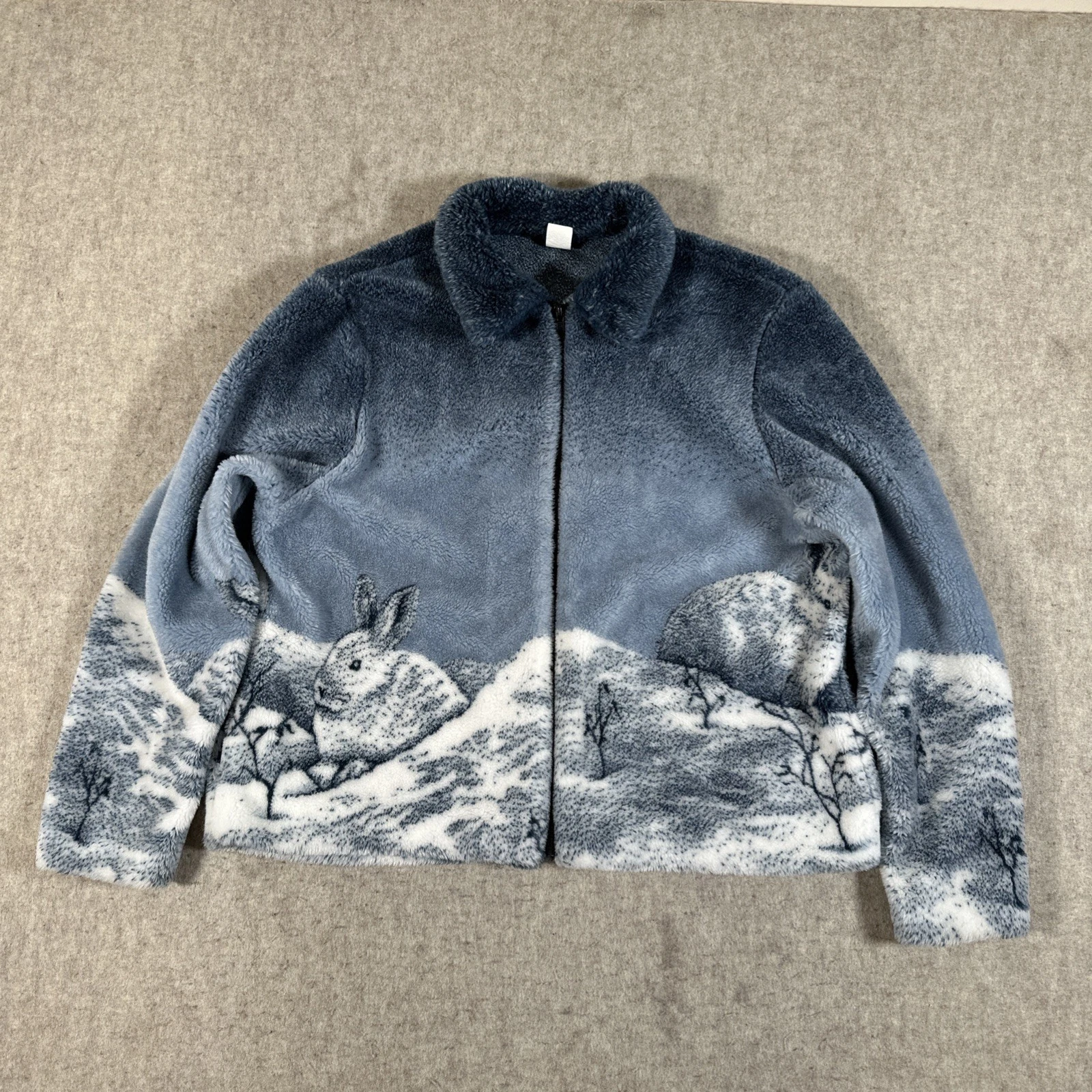 Vintage Snow Bunny Fleece Full Zip Jacket Medium? Blue White Acrylic