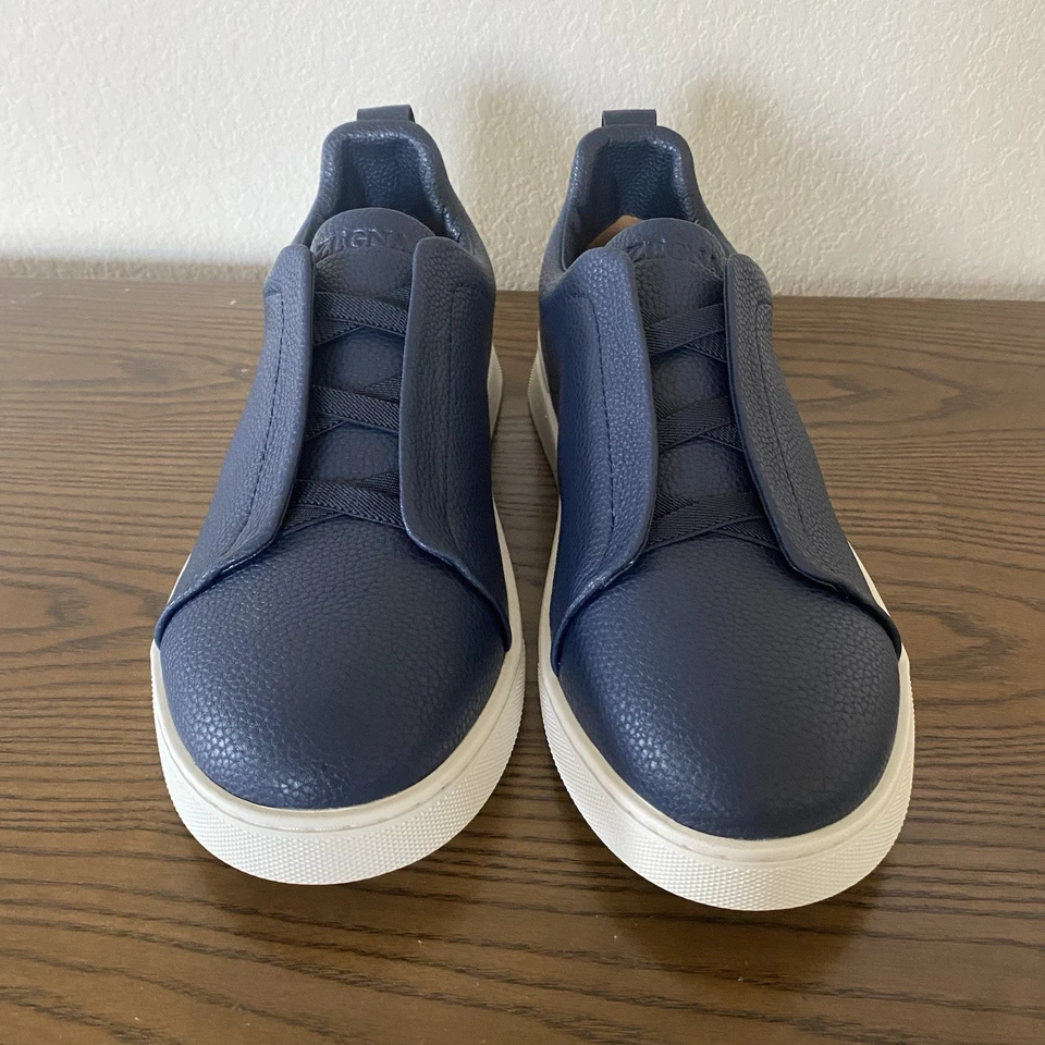 Zapatilla deportiva Zegna Triple Stitch de cuero azul marino para hombre talla EU 45/US 12 Foto 4 de 4