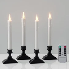 Christmas Taper Candles with Remote Timer, White Battery Operated Candle with...