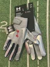 UNDER ARMOUR F9 Nitro Football Gloves Youth Large USA Silver Red Blue $40