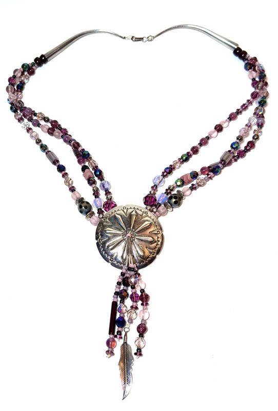 Estate Vintage Michael Redhawk Sterling Triple Strand Beaded Necklace Signed