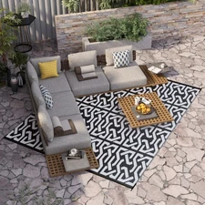 8x10 ft Reversible Patio Outdoor Area Rug Carpet RV Camping Mat with Carry Bag