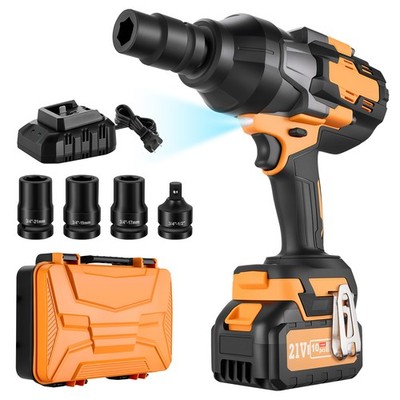 2000Nm Cordless 3/4 Impact Wrench for Trucks Cars Motorcycles w/ 21V 4Ah Battery